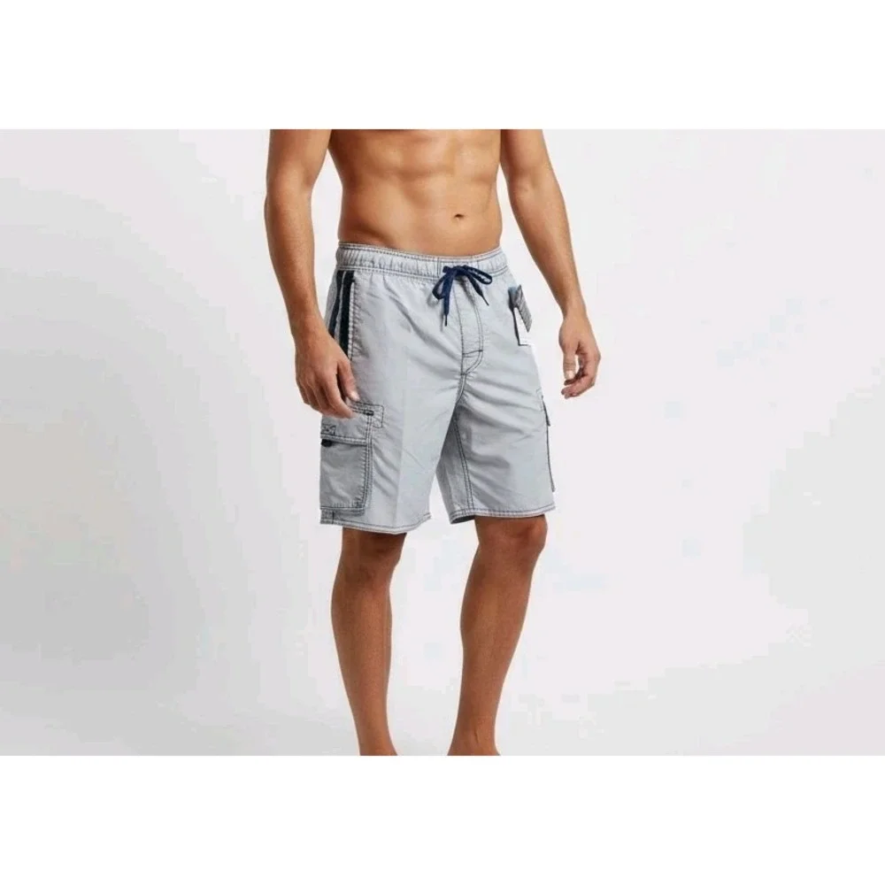 Kanu Surf Board Shorts‎ Gray Swim Beach Cargo Pockets Lined Drawstring Size M